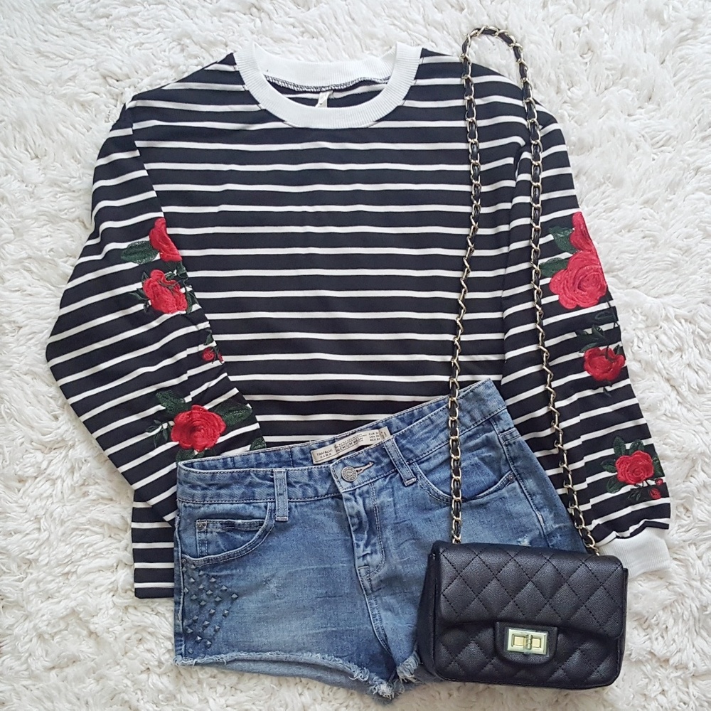 Embroidered Striped Sweatshirt